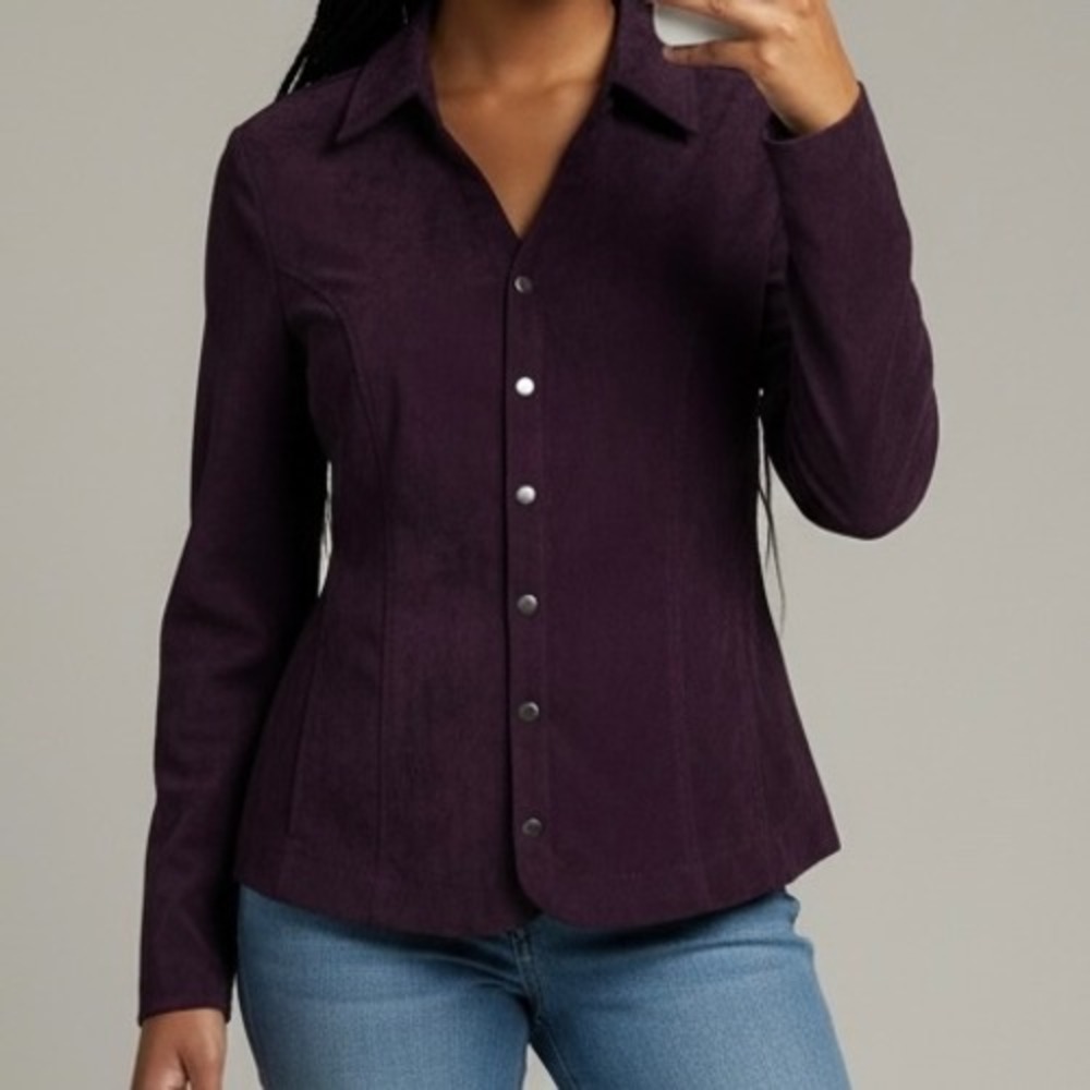 Vintage Faux Suede Top Women's Large Plum Purple 90s Dark Feminine Retro Classic